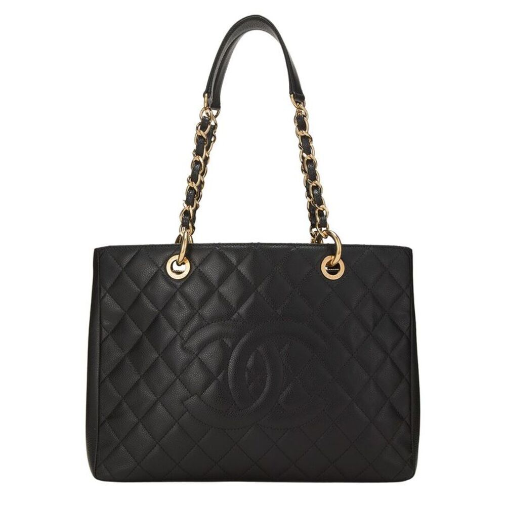 Chanel Black Quilted Caviar Leather Grand Shopping Tote (Gst) (Authentic